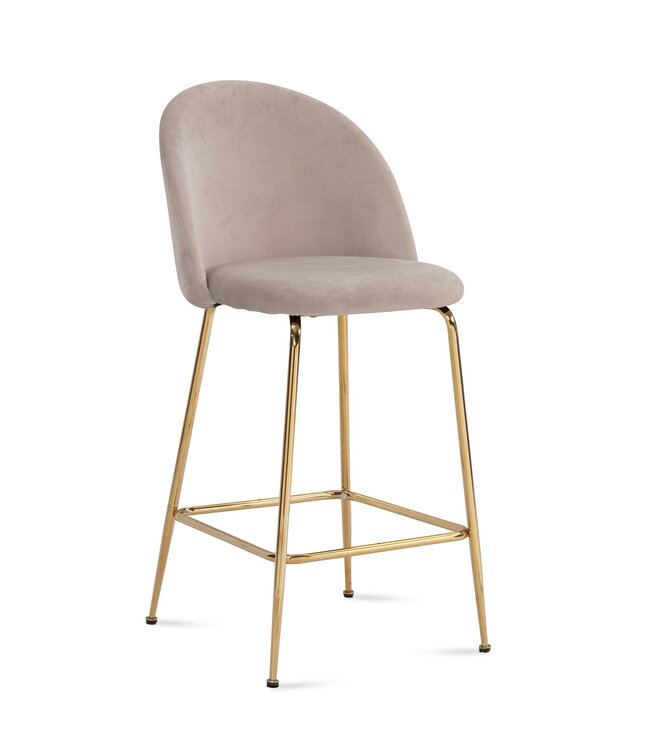 Wohnling set van 2 barkrukken, fluwelen beige kruk met rugleuning en gouden poten, keukenkruk Scandinavische stof / metaal 110 kg, design barkruk, tegenkruk, bistrokruk gestoffeerd