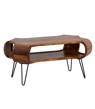 Wohnling salontafel 100x60x47 cm Sheesham massief hout metalen salontafel, design woonkamertafel rechthoekig met opbergruimte, massieve salontafel, grote tafel woonkamer met haarspeldpoten