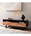 Wohnling Lowboard acacia massief hout 140x50x40 cm boomrand tv-kast zwart, design tv-kast hoog met lade, tv-tafel tv-kast modern met deuren, tv-kast woonkamer