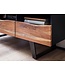 Wohnling Lowboard acacia massief hout 140x50x40 cm boomrand tv-kast zwart, design tv-kast hoog met lade, tv-tafel tv-kast modern met deuren, tv-kast woonkamer