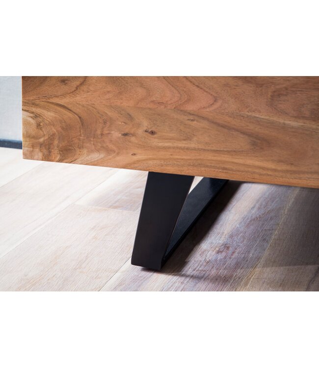 Wohnling Lowboard acacia massief hout 140x50x40 cm boomrand tv-kast zwart, design tv-kast hoog met lade, tv-tafel tv-kast modern met deuren, tv-kast woonkamer
