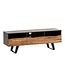 Wohnling Lowboard acacia massief hout 140x50x40 cm boomrand tv-kast zwart, design tv-kast hoog met lade, tv-tafel tv-kast modern met deuren, tv-kast woonkamer