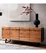 Wohnling dressoir acacia massief hout 180x75x45 cm dressoir zwart met boomrand, ladekast met deuren, ladekast halkast modern, staande kast woonkamer met metalen poten