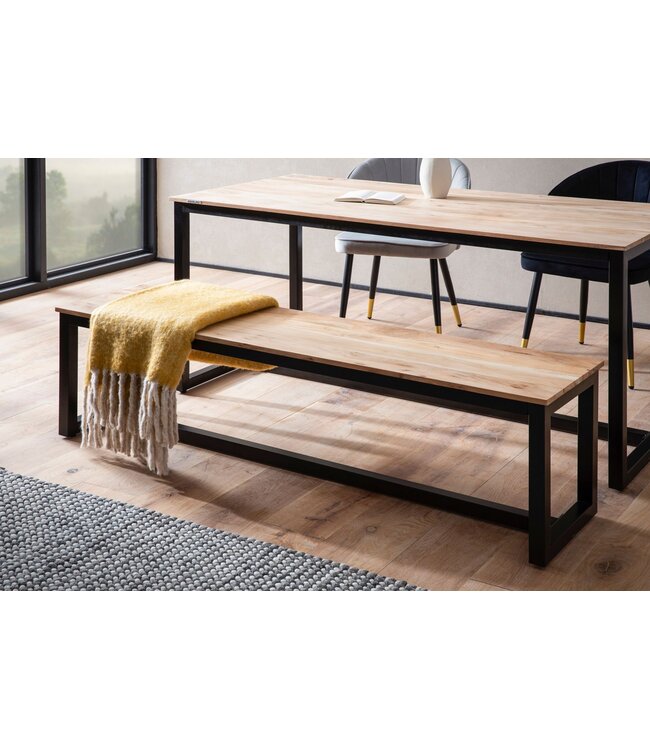 Wohnling eetkamerbank 160x40x45 cm acacia massief hout metaal loftstijl, eettafelbank massief houten bank zonder rugleuning, keukenbank eetkamerbank industrieel, eetkamerbank groot