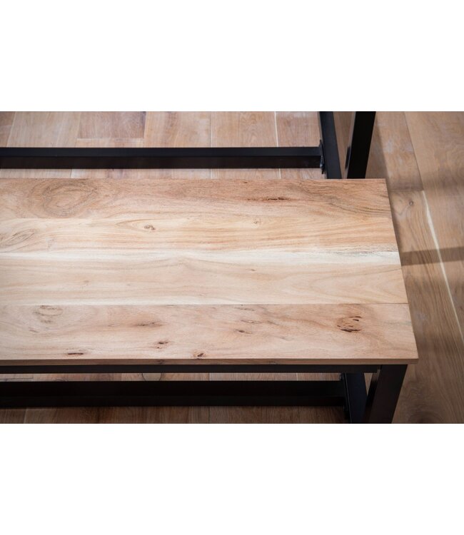 Wohnling eetkamerbank 160x40x45 cm acacia massief hout metaal loftstijl, eettafelbank massief houten bank zonder rugleuning, keukenbank eetkamerbank industrieel, eetkamerbank groot