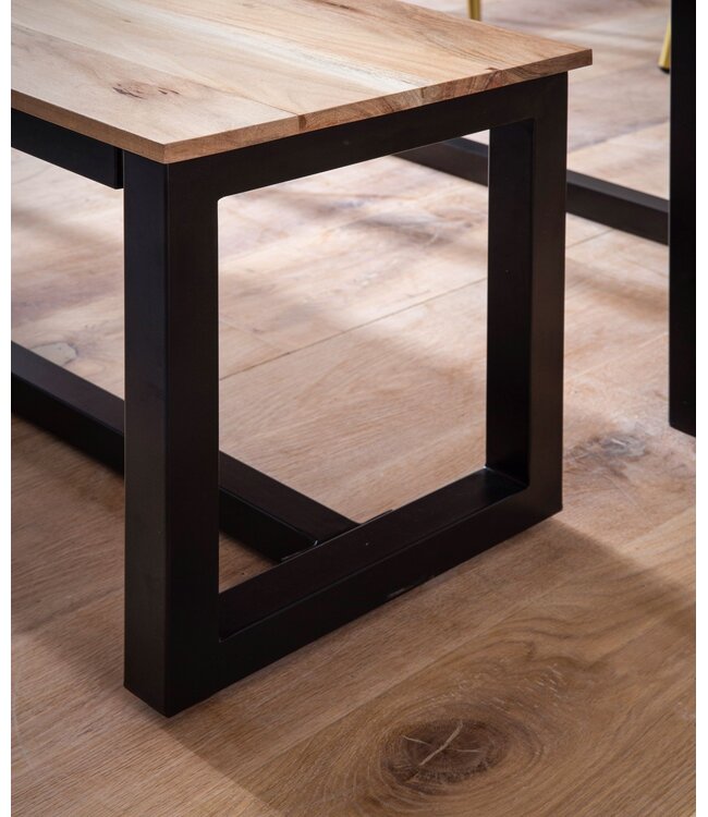 Wohnling eetkamerbank 160x40x45 cm acacia massief hout metaal loftstijl, eettafelbank massief houten bank zonder rugleuning, keukenbank eetkamerbank industrieel, eetkamerbank groot