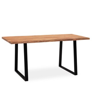 Wohnling eettafel 140x80x76 cm acacia massief hout / metaal eettafel boomrand, massieve keukentafel met trapeziumpoten in zwart, houten tafel eettafel eetkamer rechthoekig