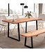 Wohnling eettafel 140x80x76 cm acacia massief hout / metaal eettafel boomrand, massieve keukentafel met trapeziumpoten in zwart, houten tafel eettafel eetkamer rechthoekig
