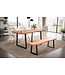 Wohnling eettafel 140x80x76 cm acacia massief hout / metaal eettafel boomrand, massieve keukentafel met trapeziumpoten in zwart, houten tafel eettafel eetkamer rechthoekig
