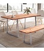 Wohnling eetkamertafel 140x80x76 cm acacia massief hout / metaal eettafel boomrand, keukentafel massief met trapeziumvormige poten in chroom, houten tafel eettafel eetkamer rechthoekig
