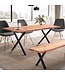 Wohnling eettafel 140x80x76 cm acacia massief hout/metaal eettafel boomrand, massieve keukentafel met X-poten in zwart, houten tafel eettafel eetkamer rechthoekig
