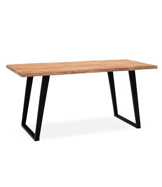 Wohnling eettafel 140x80x76 cm acacia massief hout/metaal eettafel boomrand, massieve keukentafel met U-poten in zwart, houten tafel eettafel eetkamer rechthoekig