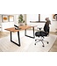 Wohnling bureau 140x80x76 cm acacia massief hout / metaal computertafel boomrand, thuiskantoor kantoortafel massief met trapeziumvormige poten in zwart, houten tafel laptoptafelstudie