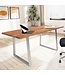 Wohnling bureau 140x80x76 cm acacia massief hout / metaal computertafel boomrand, thuiskantoor kantoortafel massief met trapeziumvormige poten in chroom, houten tafel laptoptafelstudie