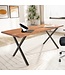 Wohnling bureau 140x80x76 cm acacia massief hout / metaal computertafel boomrand, thuiskantoor kantoortafel massief met X-poten in zwart, houten tafel laptoptafel studeerkamer