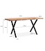 Wohnling bureau 140x80x76 cm acacia massief hout / metaal computertafel boomrand, thuiskantoor kantoortafel massief met X-poten in zwart, houten tafel laptoptafel studeerkamer