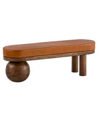 Wohnling Bank Geitenleer Mango Massief Houten Bank 140x47x40 cm Modern, Hal Gestoffeerde Bank Ongewoon, Gestoffeerde Leren Bank Bruin, Kleine Bedbank Halbank