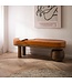 Wohnling Bank Geitenleer Mango Massief Houten Bank 140x47x40 cm Modern, Hal Gestoffeerde Bank Ongewoon, Gestoffeerde Leren Bank Bruin, Kleine Bedbank Halbank