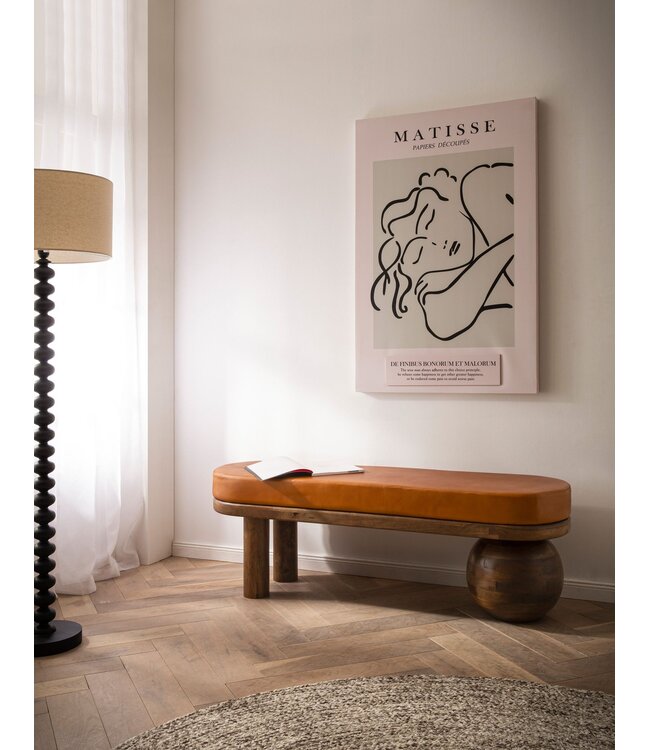 Wohnling Bank Geitenleer Mango Massief Houten Bank 140x47x40 cm Modern, Hal Gestoffeerde Bank Ongewoon, Gestoffeerde Leren Bank Bruin, Kleine Bedbank Halbank