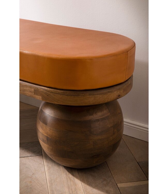 Wohnling Bank Geitenleer Mango Massief Houten Bank 140x47x40 cm Modern, Hal Gestoffeerde Bank Ongewoon, Gestoffeerde Leren Bank Bruin, Kleine Bedbank Halbank