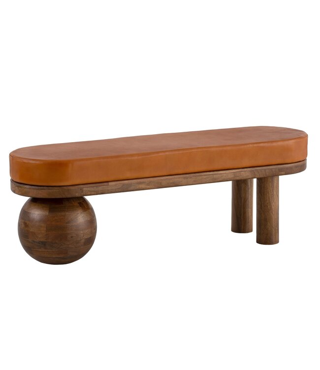 Wohnling Bank Geitenleer Mango Massief Houten Bank 140x47x40 cm Modern, Hal Gestoffeerde Bank Ongewoon, Gestoffeerde Leren Bank Bruin, Kleine Bedbank Halbank