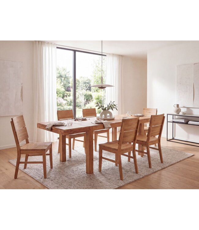 Wohnling Eettafel 120 - 200 cm Acacia Massief Hout Tijdloos - Uitschuifbare Keukentafel 10 Personen - Grote Rechthoekige Eenvoudige Eettafel - Houten Eettafel Handgemaakt