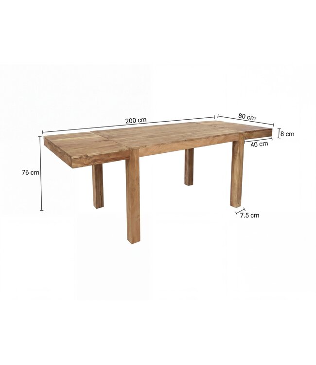 Wohnling Eettafel 120 - 200 cm Acacia Massief Hout Tijdloos - Uitschuifbare Keukentafel 10 Personen - Grote Rechthoekige Eenvoudige Eettafel - Houten Eettafel Handgemaakt
