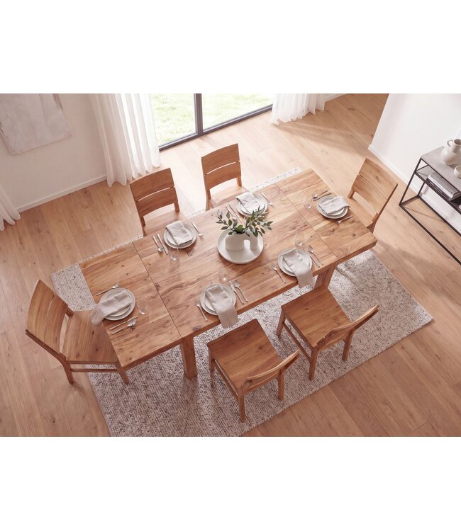 Wohnling Eettafel 120 - 200 cm Acacia Massief Hout Tijdloos - Uitschuifbare Keukentafel 10 Personen - Grote Rechthoekige Eenvoudige Eettafel - Houten Eettafel Handgemaakt