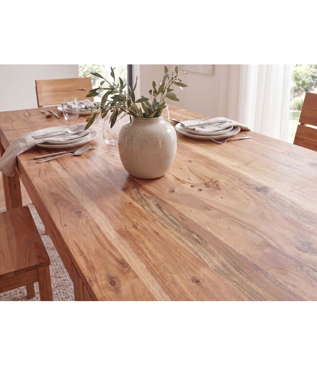 Wohnling Eettafel 120 - 200 cm Acacia Massief Hout Tijdloos - Uitschuifbare Keukentafel 10 Personen - Grote Rechthoekige Eenvoudige Eettafel - Houten Eettafel Handgemaakt