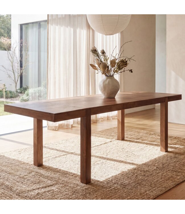 Wohnling Eettafel 160 - 240 cm Acacia Massief Hout Tijdloos - Uitschuifbare Keukentafel 10 Personen Donkerbruin - Grote Rechthoekige Eettafel Eenvoudig - Houten Eettafel Handgemaakt