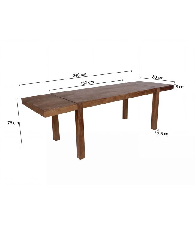 Wohnling Eettafel 160 - 240 cm Acacia Massief Hout Tijdloos - Uitschuifbare Keukentafel 10 Personen Donkerbruin - Grote Rechthoekige Eettafel Eenvoudig - Houten Eettafel Handgemaakt