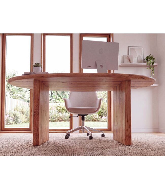 Wohnling Bureau 180x90x76 cm Acacia Massief Hout Computertafel Retro - Homeoffice Kantoortafel Massief Nierenvorm in Lichtbruin - Houten Tafel Laptoptafel Werkkamer Handgemaakt