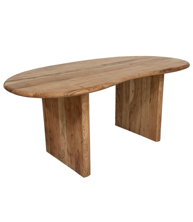 Wohnling Bureau 180x90x76 cm Acacia Massief Hout Computertafel Retro - Homeoffice Kantoortafel Massief Nierenvorm in Lichtbruin - Houten Tafel Laptoptafel Werkkamer Handgemaakt