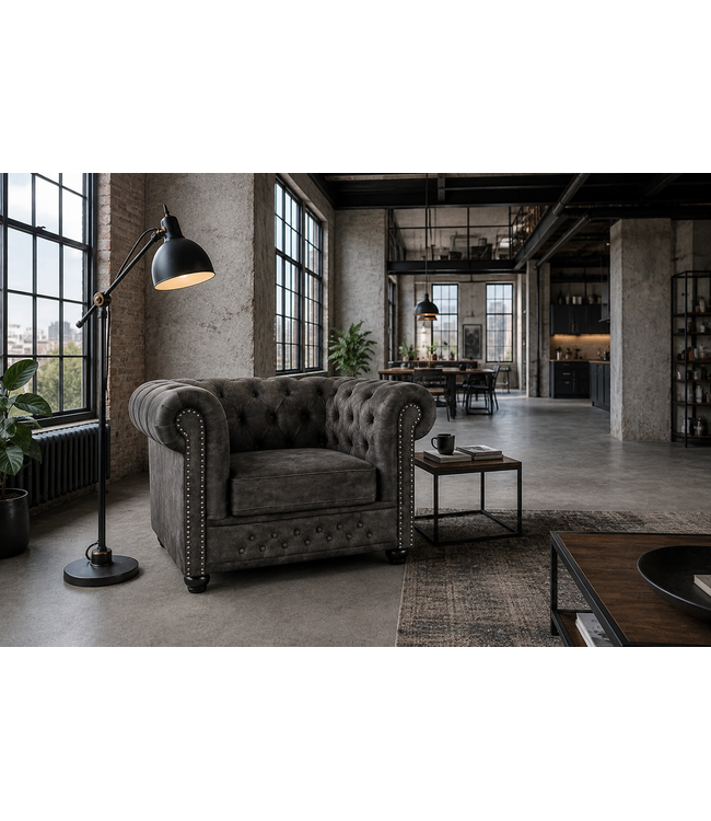 Invicta Interior Fauteuil CHESTERFIELD fluweel antieke uitstraling grijs