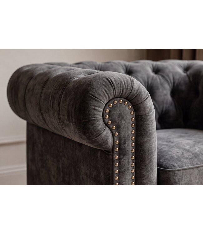 Invicta Interior Fauteuil CHESTERFIELD fluweel antieke uitstraling grijs