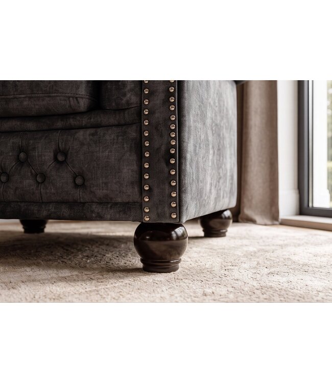 Invicta Interior Fauteuil CHESTERFIELD fluweel antieke uitstraling grijs