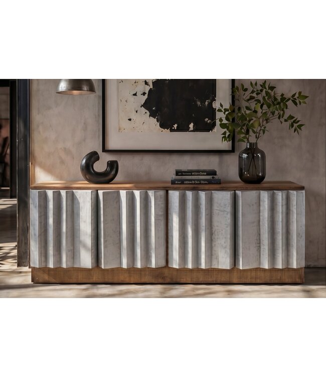 Invicta Interior TV-meubel ZALVERO 150cm mangohout aluminium front natuurlijk zilver