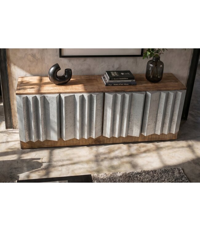 Invicta Interior TV-meubel ZALVERO 150cm mangohout aluminium front natuurlijk zilver
