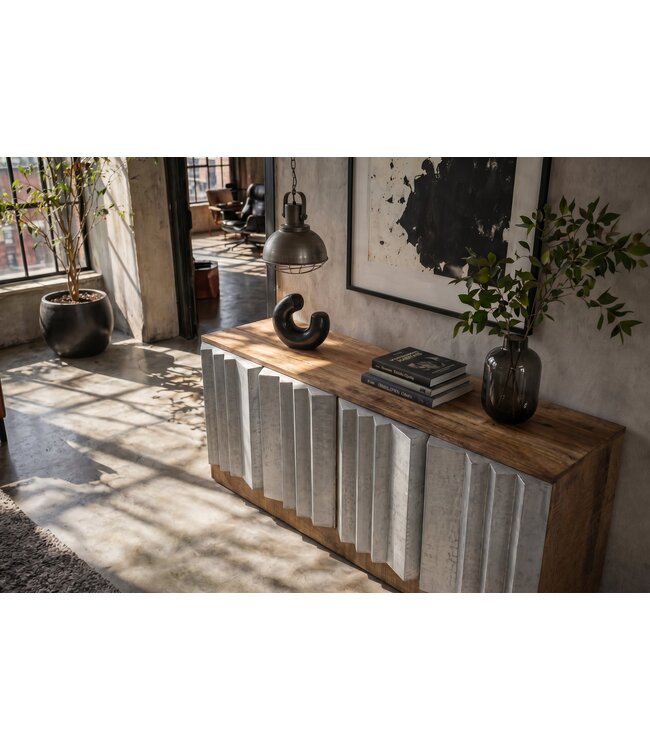 Invicta Interior TV-meubel ZALVERO 150cm mangohout aluminium front natuurlijk zilver
