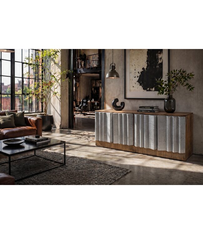 Invicta Interior TV-meubel ZALVERO 150cm mangohout aluminium front natuurlijk zilver