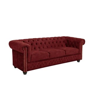 Invicta Interior Chesterfield Fluwelen Driezitsbank CHESTERFIELD 205cm rood