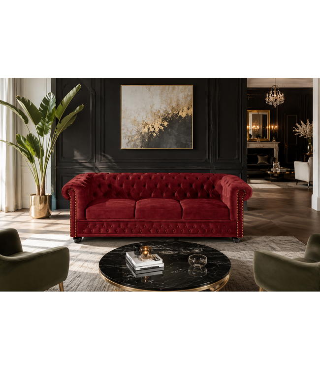 Invicta Interior Chesterfield Fluwelen Driezitsbank CHESTERFIELD 205cm rood
