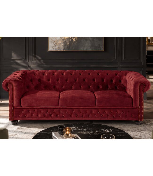 Invicta Interior Chesterfield Fluwelen Driezitsbank CHESTERFIELD 205cm rood