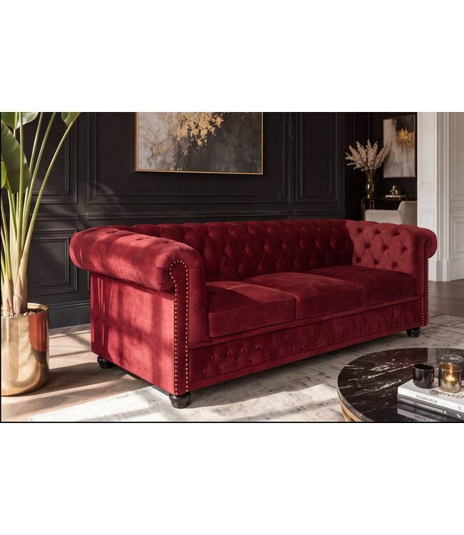 Invicta Interior Chesterfield Fluwelen Driezitsbank CHESTERFIELD 205cm rood