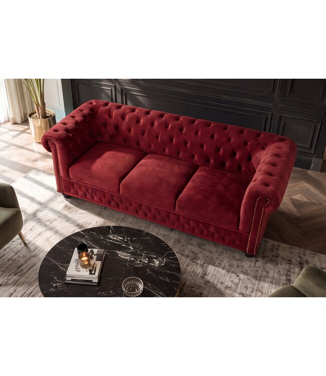 Invicta Interior Chesterfield Fluwelen Driezitsbank CHESTERFIELD 205cm rood