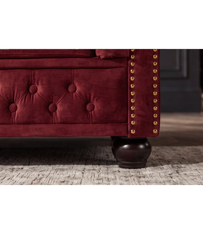 Invicta Interior Chesterfield Fluwelen Driezitsbank CHESTERFIELD 205cm rood