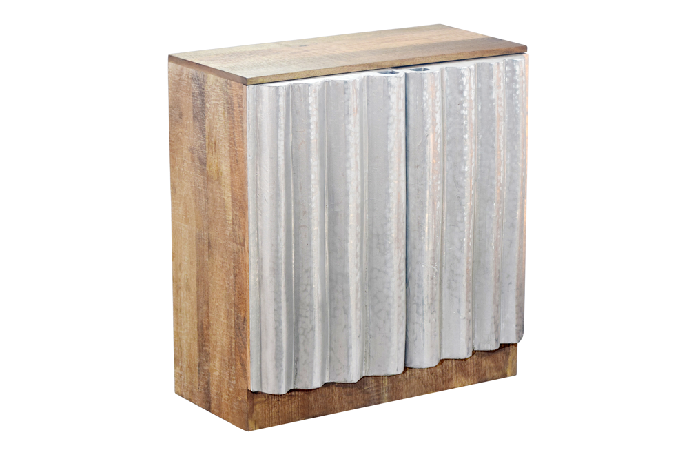 Dressoir ZALVERO 75cm mangowood aluminium voorkant natural silver
