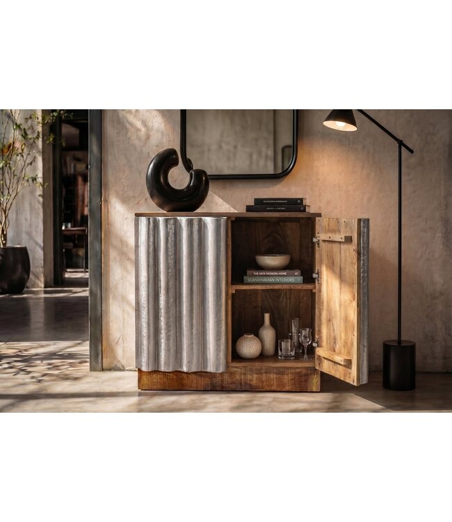 Invicta Interior Dressoir ZALVERO 75cm mangowood aluminium voorkant natural silver