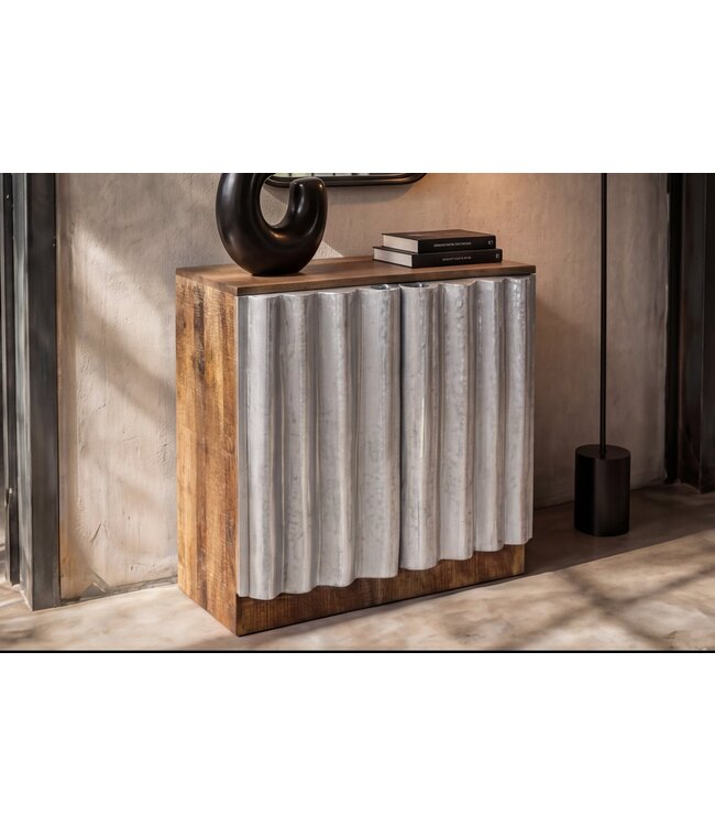 Invicta Interior Dressoir ZALVERO 75cm mangowood aluminium voorkant natural silver