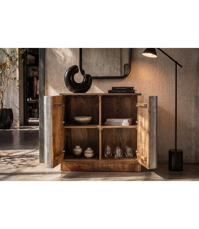 Invicta Interior Dressoir ZALVERO 75cm mangowood aluminium voorkant natural silver